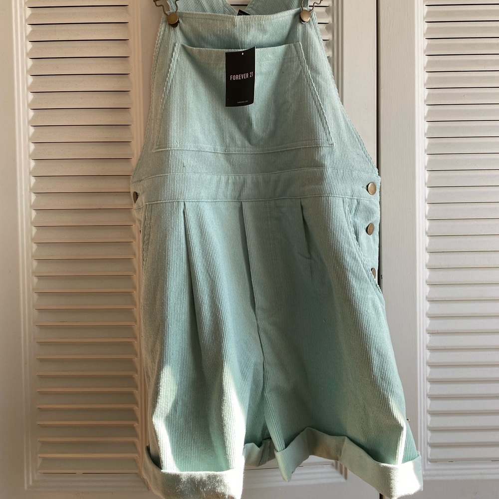 Forever 21 short overalls mint green corduroy, brand new with tags never worn